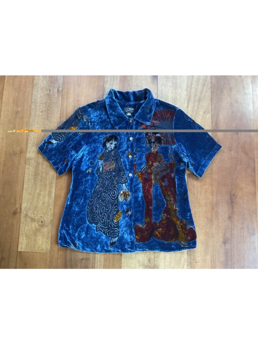 Citron Vintage Santa Monica Collection Geisha Shirt Rare Velvet Women’s S Artsy - Picture 11 of 11